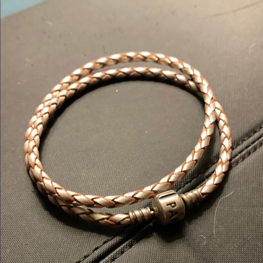 Pandora Braided Leather Bracelet with Silver Clasp